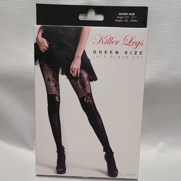 Queen Lace Black Out Ladies Fishnet Tights NEW - Picture 2 of 4